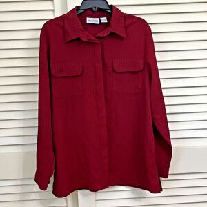 Apparenza Womens 1X Burgundy Red Button Blouse Long Sleeve Pockets